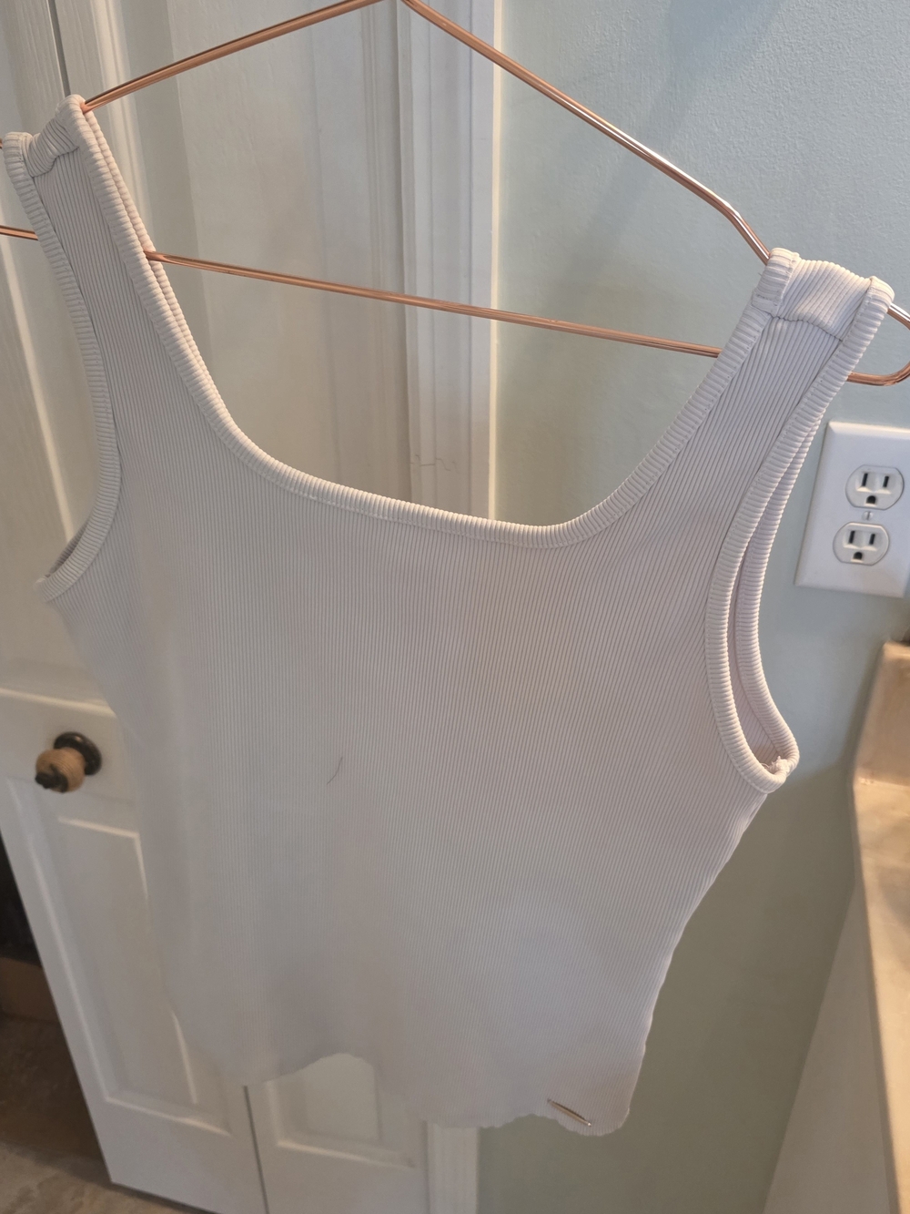 Ribbed Tank Top with Square Neck in White